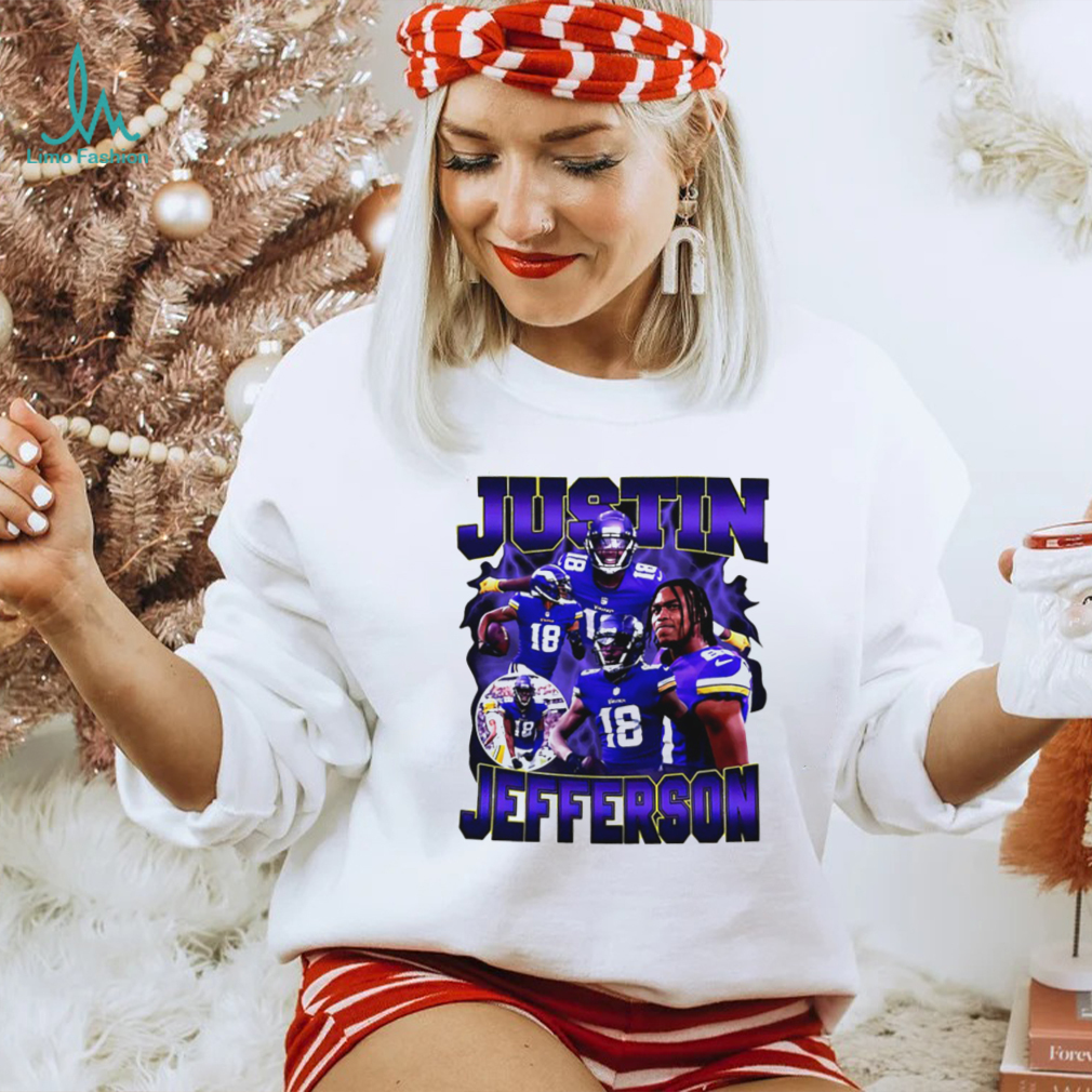 Minnesota Vikings football Justin Jefferson player pose retro shirt Minnesota Vikings football Justin Jefferson player pose retro shirt