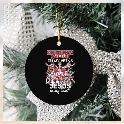 Mississippi State Bulldogs In My Veins Jesus In My Hearts Signatures Ornament Christmas