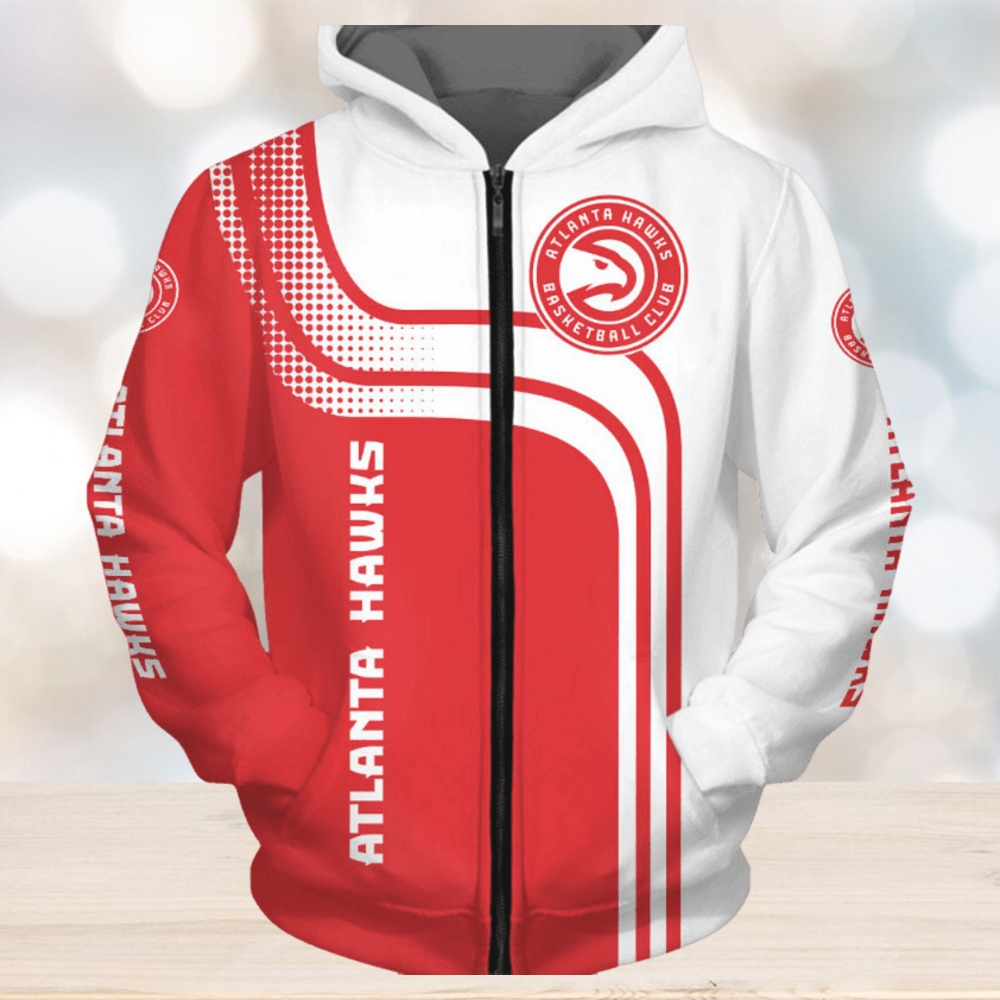 NBA Atlanta Hawks White Red Curves Zip Up Hoodie NBA Atlanta Hawks White Red Curves Zip Up Hoodie