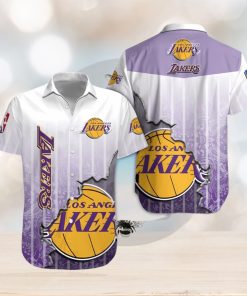 NBA Los Angeles Lakers Purple White Gradient Scratch Hawaiian Shirt