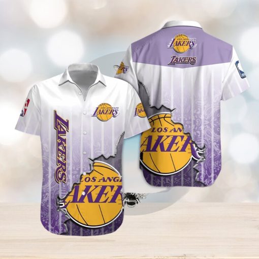 NBA Los Angeles Lakers Purple White Gradient Scratch Hawaiian Shirt