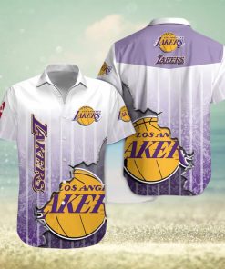 NBA Los Angeles Lakers Purple White Gradient Scratch Hawaiian Shirt