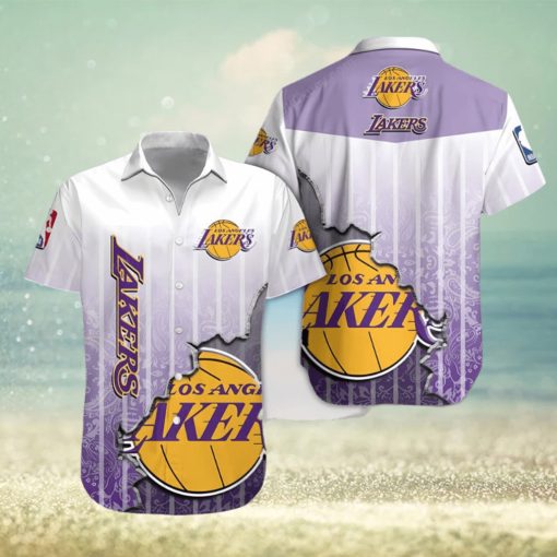 NBA Los Angeles Lakers Purple White Gradient Scratch Hawaiian Shirt