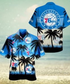 NBA Philadelphia 76Ers Blue Palm Trees Hawaiian Shirt