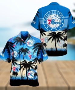 NBA Philadelphia 76Ers Blue Palm Trees Hawaiian Shirt