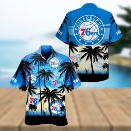 NBA Philadelphia 76Ers Blue Palm Trees Hawaiian Shirt