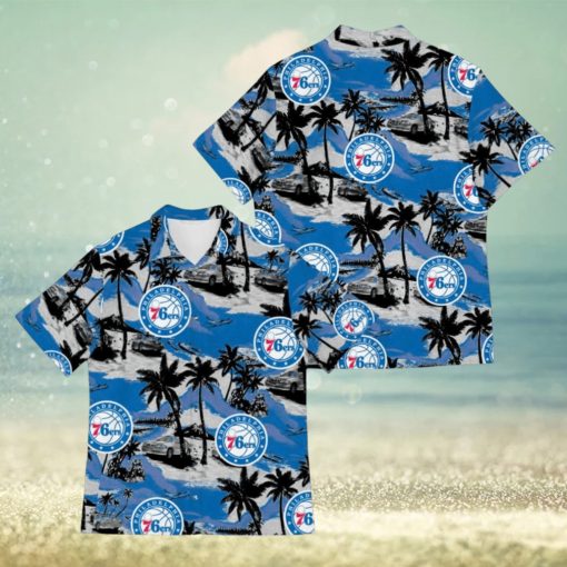 NBA Philadelphia 76Ers Palm Trees And Car Pattern Hawaiian Shirt