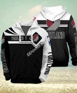 NBA Portland Trail Blazers Black White Zip Up Hoodie