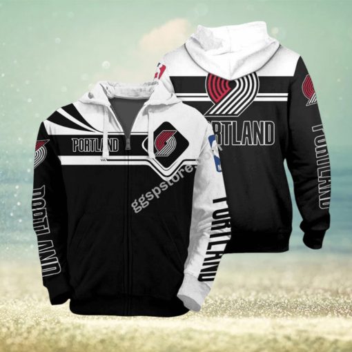 NBA Portland Trail Blazers Black White Zip Up Hoodie