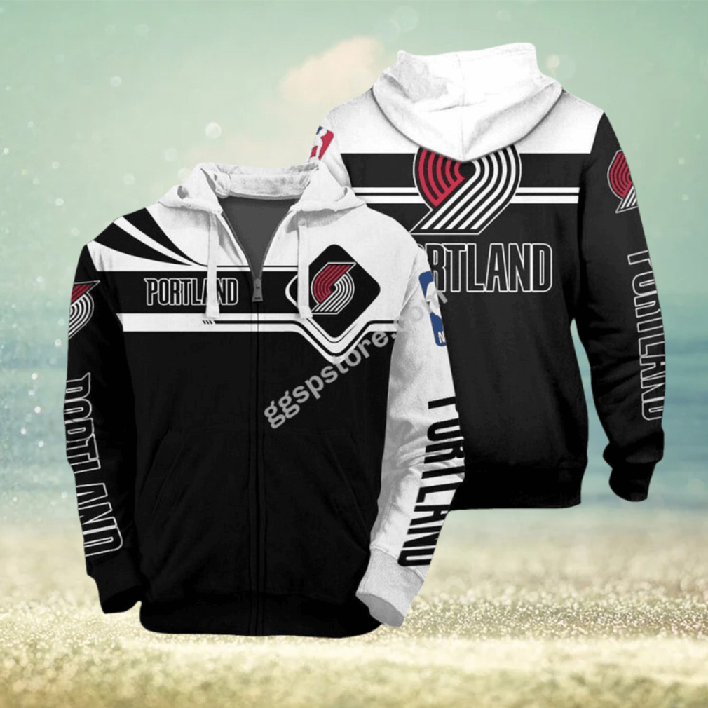 NBA Portland Trail Blazers Black White Zip Up Hoodie NBA Portland Trail Blazers Black White Zip Up Hoodie