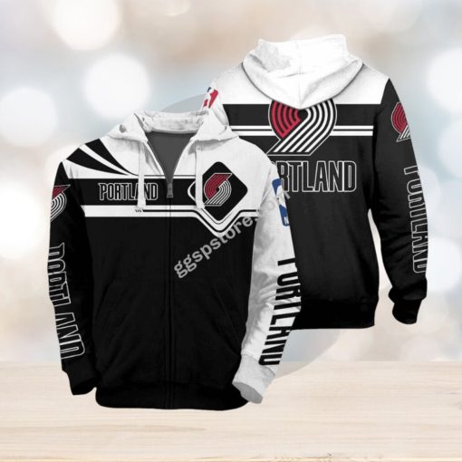 NBA Portland Trail Blazers Black White Zip Up Hoodie