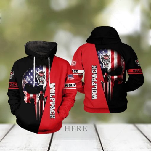 NC State Wolfpack NCAA US Flag Skull 3D Printed Hoodie