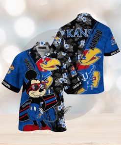 NCAA Kansas Jayhawks Hawaiian Shirt Mickey And Floral Pattern