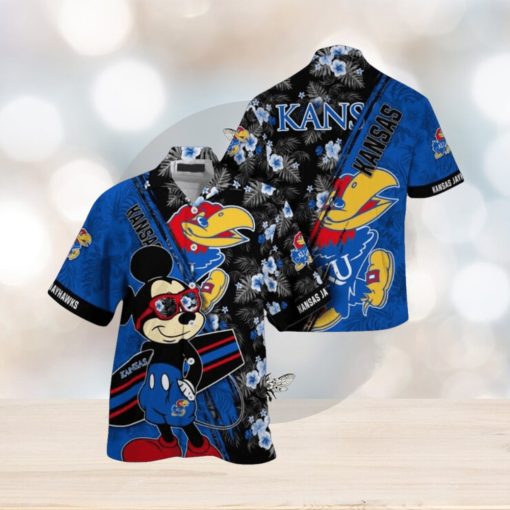 NCAA Kansas Jayhawks Hawaiian Shirt Mickey And Floral Pattern