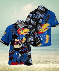 NCAA Kansas Jayhawks Hawaiian Shirt Mickey And Floral Pattern