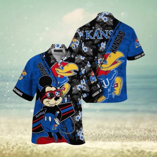 NCAA Kansas Jayhawks Hawaiian Shirt Mickey And Floral Pattern