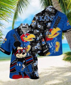 NCAA Kansas Jayhawks Hawaiian Shirt Mickey And Floral Pattern