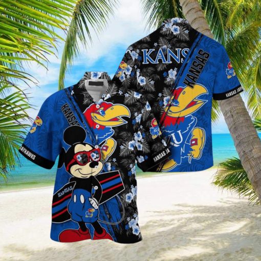 NCAA Kansas Jayhawks Hawaiian Shirt Mickey And Floral Pattern