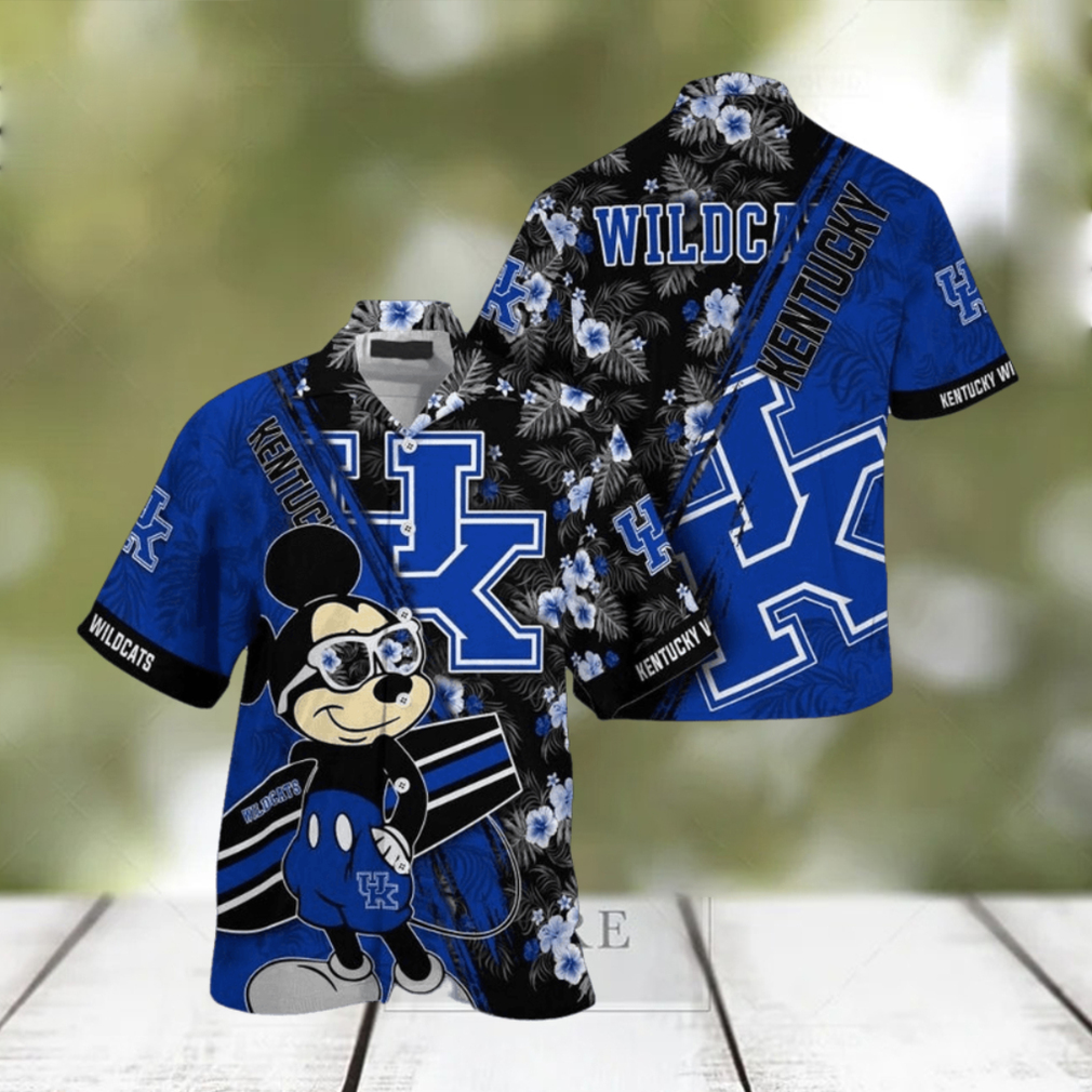 NCAA Kentucky Wildcats Hawaiian Shirt Mickey And Floral Pattern NCAA Kentucky Wildcats Hawaiian Shirt Mickey And Floral Pattern
