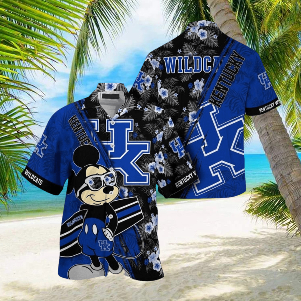 NCAA Kentucky Wildcats Hawaiian Shirt Mickey And Floral Pattern NCAA Kentucky Wildcats Hawaiian Shirt Mickey And Floral Pattern