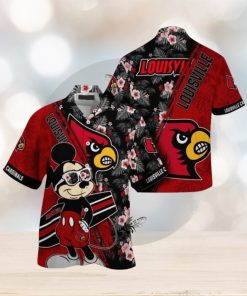 NCAA Louisville Cardinals Hawaiian Shirt Mickey And Floral Pattern