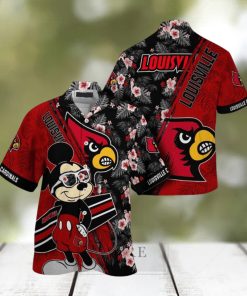 NCAA Louisville Cardinals Hawaiian Shirt Mickey And Floral Pattern
