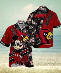 NCAA Louisville Cardinals Hawaiian Shirt Mickey And Floral Pattern