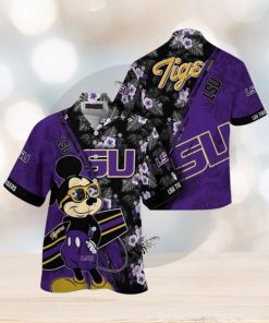 NCAA Lsu Tigers Hawaiian Shirt Mickey And Floral Pattern