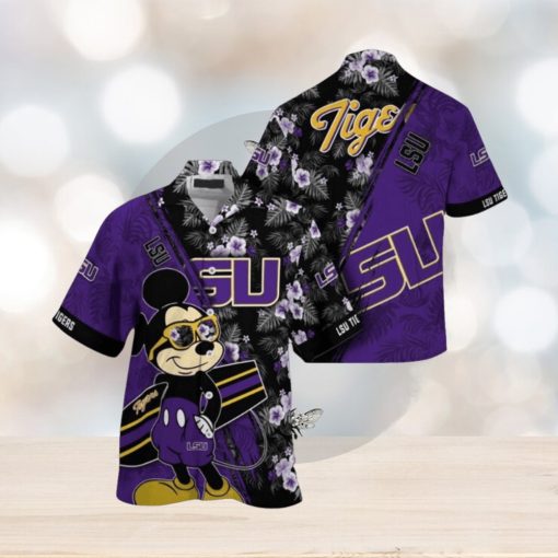 NCAA Lsu Tigers Hawaiian Shirt Mickey And Floral Pattern