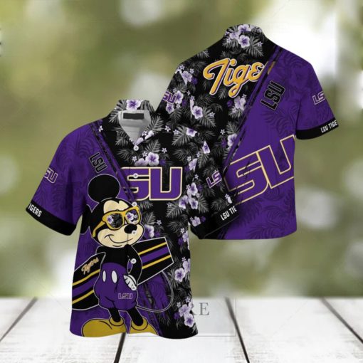 NCAA Lsu Tigers Hawaiian Shirt Mickey And Floral Pattern