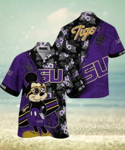 NCAA Lsu Tigers Hawaiian Shirt Mickey And Floral Pattern