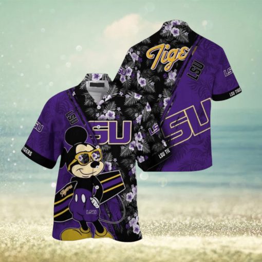 NCAA Lsu Tigers Hawaiian Shirt Mickey And Floral Pattern