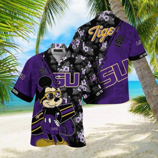 NCAA Lsu Tigers Hawaiian Shirt Mickey And Floral Pattern