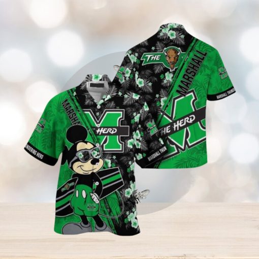 NCAA Marshall Thundering Herd Hawaiian Shirt Mickey And Floral Pattern