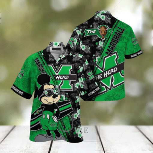 NCAA Marshall Thundering Herd Hawaiian Shirt Mickey And Floral Pattern