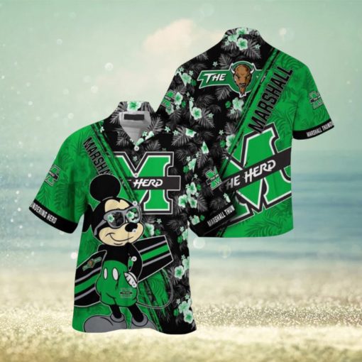 NCAA Marshall Thundering Herd Hawaiian Shirt Mickey And Floral Pattern