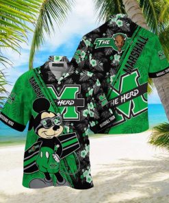 NCAA Marshall Thundering Herd Hawaiian Shirt Mickey And Floral Pattern