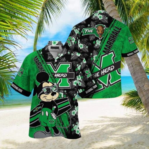 NCAA Marshall Thundering Herd Hawaiian Shirt Mickey And Floral Pattern