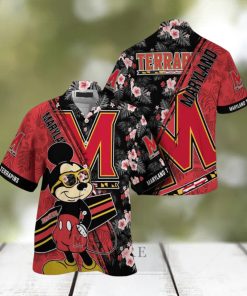 NCAA Maryland Terrapins Hawaiian Shirt Mickey And Floral Pattern