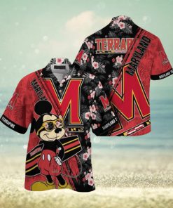 NCAA Maryland Terrapins Hawaiian Shirt Mickey And Floral Pattern