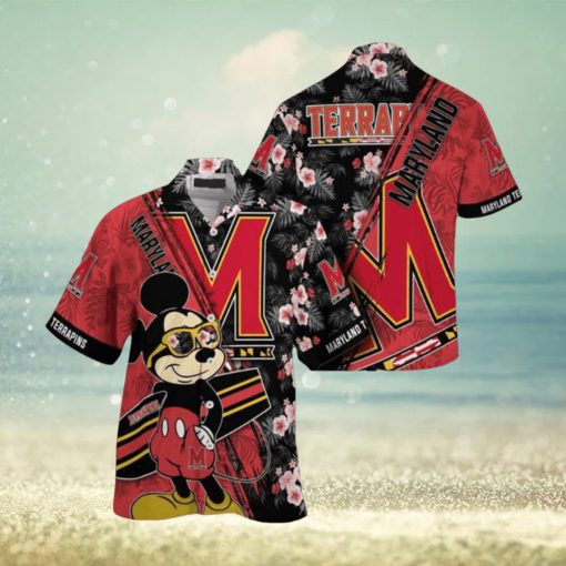 NCAA Maryland Terrapins Hawaiian Shirt Mickey And Floral Pattern