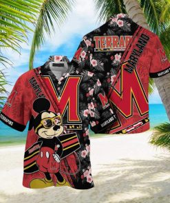 NCAA Maryland Terrapins Hawaiian Shirt Mickey And Floral Pattern