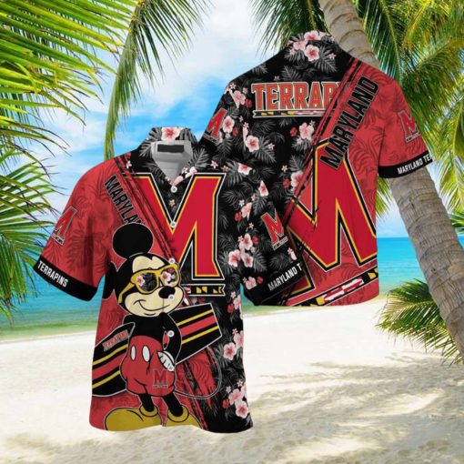 NCAA Maryland Terrapins Hawaiian Shirt Mickey And Floral Pattern