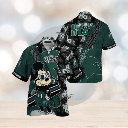 NCAA Michigan State Spartans Hawaiian Shirt Mickey And Floral Pattern