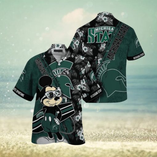 NCAA Michigan State Spartans Hawaiian Shirt Mickey And Floral Pattern