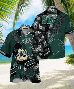 NCAA Michigan State Spartans Hawaiian Shirt Mickey And Floral Pattern