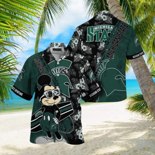 NCAA Michigan State Spartans Hawaiian Shirt Mickey And Floral Pattern