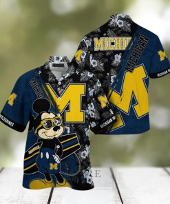 NCAA Michigan Wolverines Hawaiian Shirt Mickey And Floral Pattern