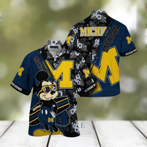 NCAA Michigan Wolverines Hawaiian Shirt Mickey And Floral Pattern