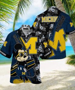 NCAA Michigan Wolverines Hawaiian Shirt Mickey And Floral Pattern